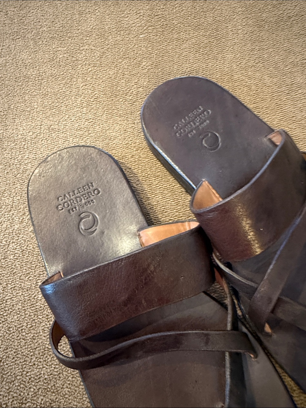 Calleen Cordero Leather Flip Flops Womens 10 Brown Thong Sandals (TD) - Picture 4 of 6